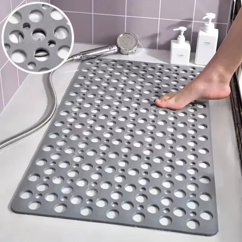 Square Non-slip Bathroom Mat With Suction Cup And Round Hole Design Shower Anti-